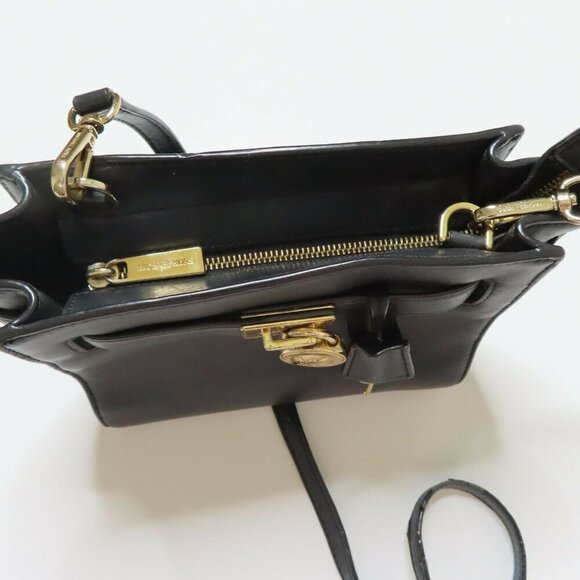 Michael Kors Hamilton Traveler Small Black Gold Hardware Crossbody Handbag Purse - Picture 8 of 10